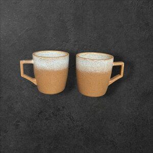 Stone + Lain Set Of 2 Ceramic Mugs 12 Oz Rustic Brown & White Gradient Finish